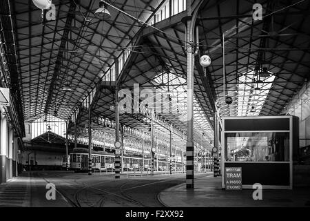 Milan, Italy - 23 August 2013. A station and tram depot in the city. In the scene where you see the deposit in transit and are p Stock Photo