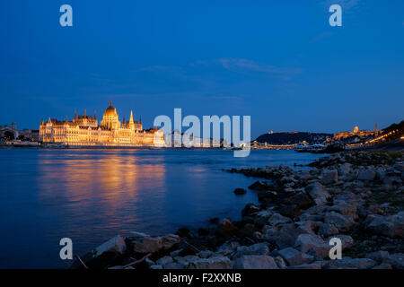 Hungarian landmarks,panorama of Budapest at night Stock Photo