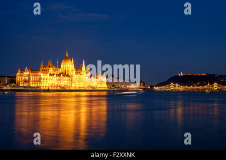 Hungarian landmarks,panorama of Budapest at night Stock Photo