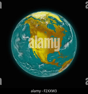 North America on blue planet Earth isolated on black background. Highly ...