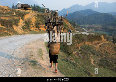 Traditional Hmong hill tribe way of transport Stock Photo