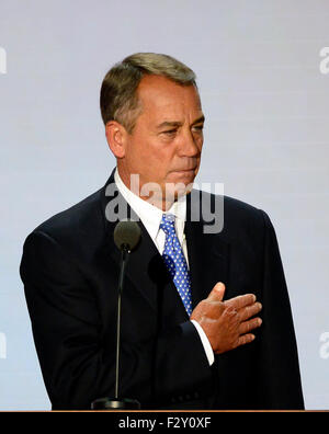 Speaker of the United States House of Representatives John Boehner (Republican of Ohio) listens to the National Anthem at the start of Day 4 of the 2012 Republican National Convention in Tampa Bay, Florida on Thursday, August 30, 2012. Credit: Ron Sachs/CNP.(RESTRICTION: NO New York or New Jersey Newspapers or newspapers within a 75 mile radius of New York City) Stock Photo