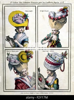 French Coiffures, Poufs, Hats and Bonnets Coiffures and Headdresses ( J. Pelicier  Esnauts & Rapilly 1780 )  Paris France Stock Photo