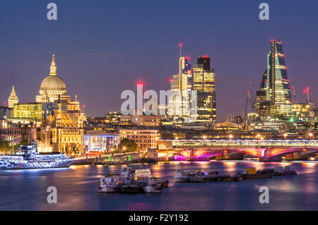 St Pauls cathedral and City of London skyline financial district at sunset River Thames City of London UK GB EU Europe Stock Photo