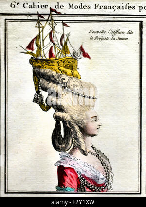 French Coiffures, Poufs, Hats and Bonnets Coiffures and Headdresses ( J. Pelicier  Esnauts & Rapilly 1780 )  Paris France Stock Photo