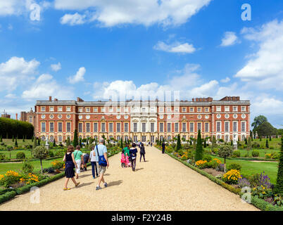 The South Front, by Sir Christopher Wren, viewed from the Privy Garden, Hampton Court Palace, Greater London, England, UK Stock Photo