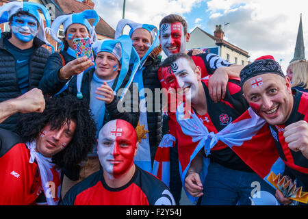 Gloucester, UK. 25th Sep, 2015. Argentina and Georgia fans enjoying the pre-match atmosphere outside Kingsholm before kick off  Credit:  PixBytes/Alamy Live News Stock Photo