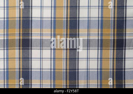 Blue,Yellow and White Plaid Cloth Background. Stock Photo