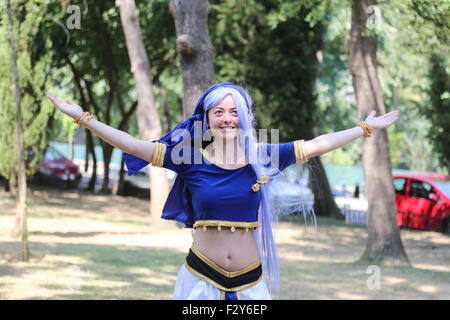 ISTANBUL, TURKEY - AUGUST 16, 2015: A girl in costume during cosplay meetin in Istanbul Yildiz park Stock Photo