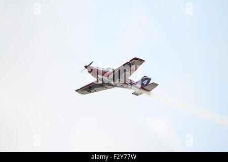 ISTANBUL, TURKEY - AUGUST 02, 2015: Pioneer Team performing show with Alpi Pioneer 330 Ultralight aircraft at the TATCA Airfest  Stock Photo