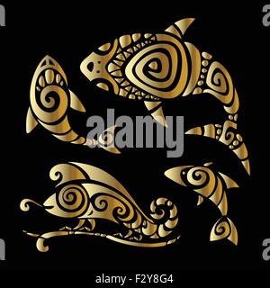 Lizards. Polynesian tattoo style. Stock Vector