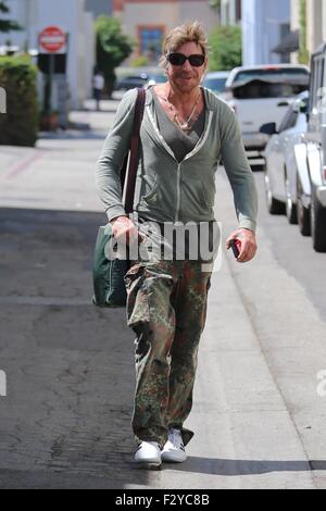 Mickey Rourke goes for lunch at Cafe Roma  Featuring: Mickey Rourke Where: Los Angeles, California, United States When: 25 Jul 2015 Stock Photo