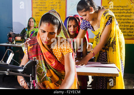 indian rural group crowds woman Worker Tailor Helping Manager Stock Photo