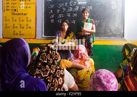 indian rural Villager group crowds womans Classroom Studying Stock Photo