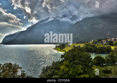 Cloudy sunset on the lake of Molveno in the summer season, Trentino - Dolomites, Italy Stock Photo