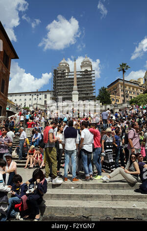 Tourists gathering on the Spanish Steps in Rome Stock Photo
