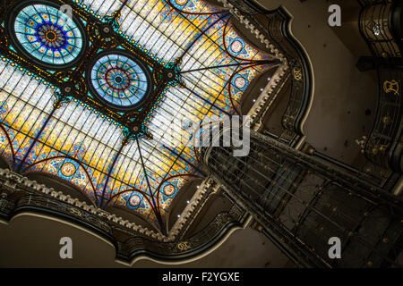 The stained glass roof of the Gran Hotel Ciudad de Mexico, in the Art Nouveau style Stock Photo