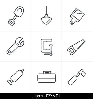 Line Icons Style Basic - Tools and Construction icons Stock Vector