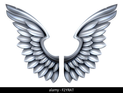 A pair of steel or silver shiny metal wings Stock Photo
