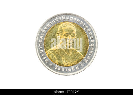 Thailand Ten Baht Coin 2007 50th Medical Technology Depa on White Background Stock Photo