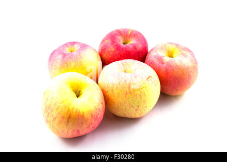 Five red apples on a white background Stock Photo
