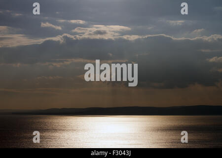 Lake Balaton in Hungary on Cloudy Late Summer Early Autumn/Fall Day Sunset. Looking from the East side corner to the Western North-W side of the lake. Stock Photo