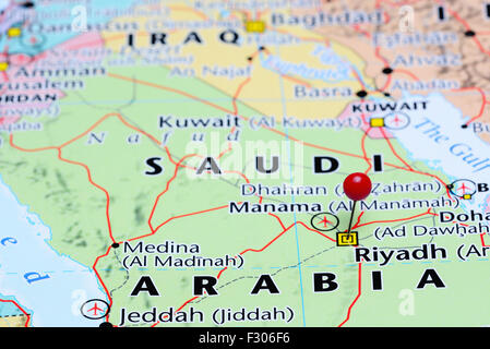 Riyadh pinned on a map of Asia Stock Photo