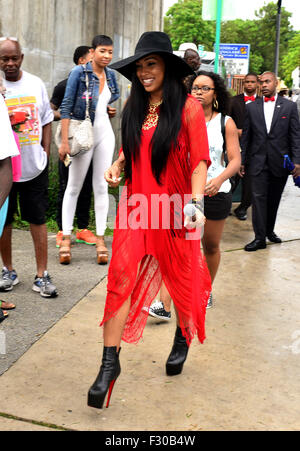 Overtown Music and Arts Festival - Backstage  Featuring: Melanie Fiona Where: Miami, Florida, United States When: 26 Jul 2015 Stock Photo