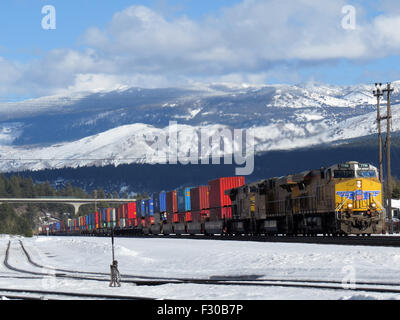 Trains in the Snow in Truckee, California Stock Photo