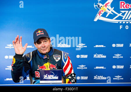 Texas Motor Speedway. 26th Sep, 2015. Red Bull Air Race Pilot Kirby Chambliss post race Press Conference at Texas Motor Speedway. Fort Worth, TX. Mario Cantu/CSM/Alamy Live News Stock Photo