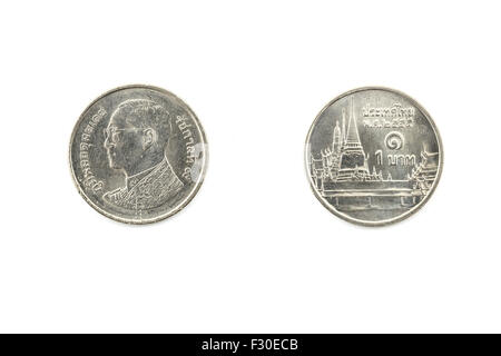 One baht coins, Coin of thailand on white background Stock Photo