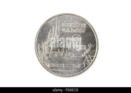 One baht coins, Coin of thailand on white background Stock Photo