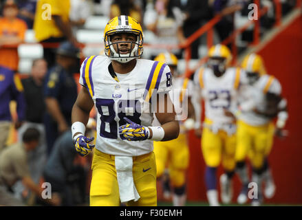 Syracuse, NY, USA. 26th Sep, 2015. LSU tight end Jacory Washington (88) takes the field prior to LSU defeating Syracuse 34-24 at the Carrier Dome in Syracuse, NY. Photo by Alan Schwartz/Cal Sport Media/Alamy Live News Stock Photo