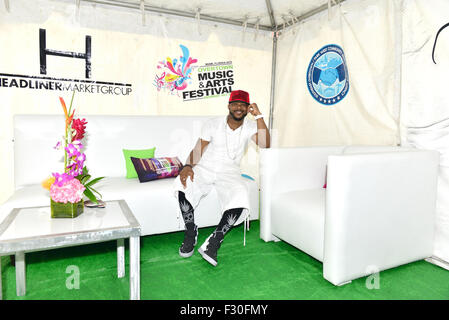 Overtown Music and Arts Festival - Backstage  Featuring: Xavier Lewis Where: Miami, Florida, United States When: 25 Jul 2015 Stock Photo