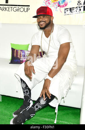 Overtown Music and Arts Festival - Backstage  Featuring: Xavier Lewis Where: Miami, Florida, United States When: 25 Jul 2015 Stock Photo