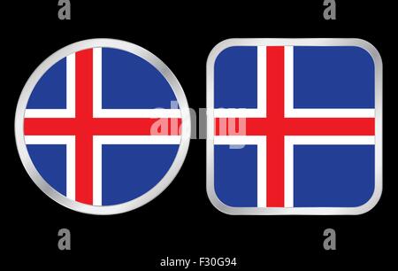 Iceland flag - two icon on black background. Vector illustration. Stock Vector
