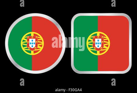 Portugal flag - two icon on black background. Vector illustration. Stock Vector