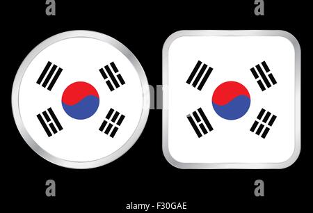 South Korea flag - two icon on black background. Vector illustration. Stock Vector