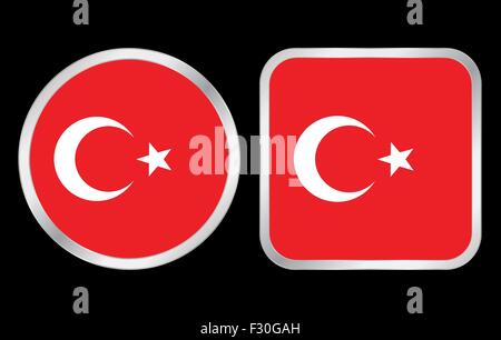 Turkey flag - two icon on black background. Vector illustration. Stock Vector