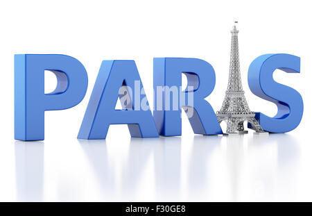 3d renderer image. Paris word with eiffel tower. Isolated white background Stock Photo