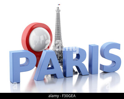 3d renderer image. Paris word with eiffel tower. Isolated white background Stock Photo