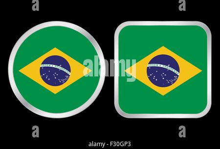 Brazil flag - two icon on black background. Vector illustration. Stock Vector
