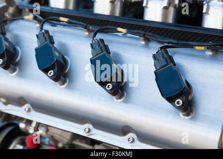 Spark plugs of a race car engine Stock Photo