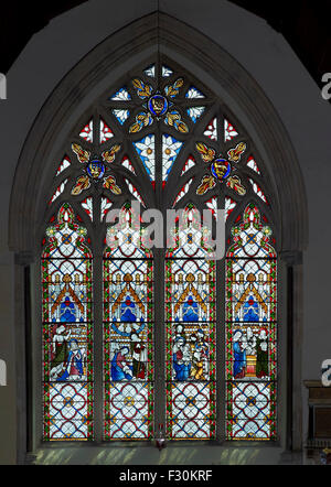 Chartham, Church of St Mary, Kent. Stained glass window by James Bell Stock Photo
