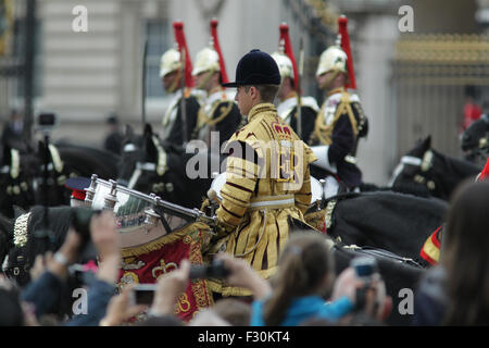 London, UK, 13th June 2015: Queen Elizabeth II and Prince Philip at the Trooping the Colour ceremony in London Stock Photo