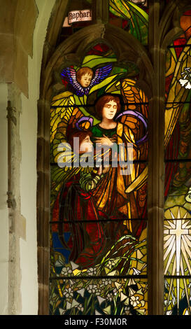 Wickhambreaux, Church of St Andrew, Kent. Art Nouveau stained glass window signed Arild Rosenkrantz Stock Photo