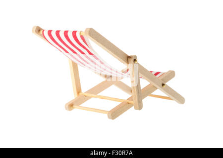 Isolated objects: wooden red striped deck chair, isolated on white background Stock Photo