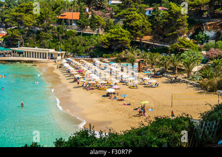 PLATIS GIALOS AND MAKRIS GIALOS BEACH, KEFALONIA ISLAND, GREECE - JULY 10, 2015: People relaxing at the beach. Stock Photo