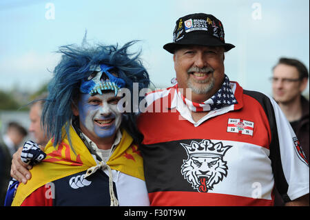 Leeds, UK. 27th Sep, 2015. Scotland and USA fans soak up the atmosphere before Match 18 of the Rugby World Cup 2015 between Scotland and USA, Elland Road, Leeds, England (Photo by Rob Munro/CSM) Credit:  Cal Sport Media/Alamy Live News Stock Photo