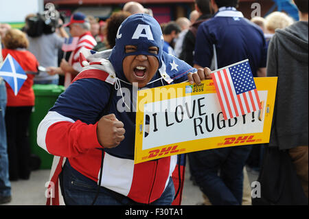 Leeds, UK. 27th Sep, 2015. A USA fan soaks up the atmosphere before Match 18 of the Rugby World Cup 2015 between Scotland and USA, Elland Road, Leeds, England (Photo by Rob Munro/CSM) Credit:  Cal Sport Media/Alamy Live News Stock Photo